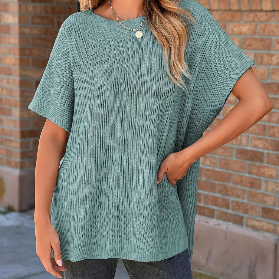 Womens Summer Lightweight Crewneck Short Sleeve Sweaters