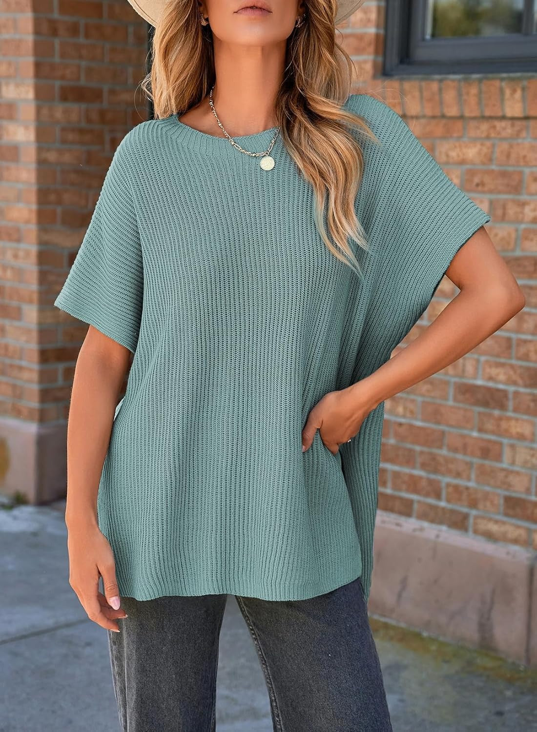 Womens Summer Lightweight Crewneck Short Sleeve Sweaters