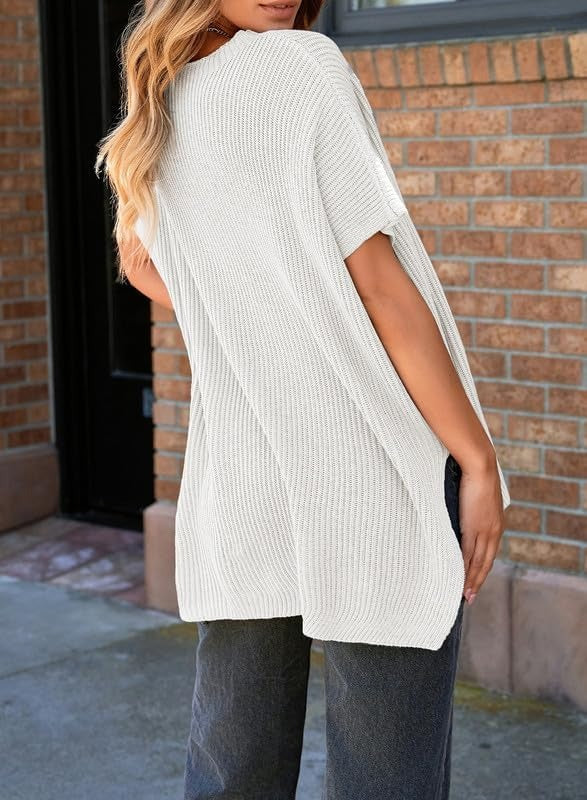 Womens Summer Lightweight Crewneck Short Sleeve Sweaters