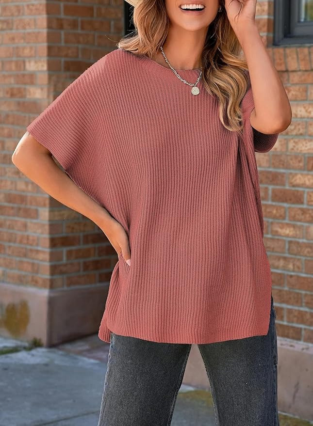 Womens Summer Lightweight Crewneck Short Sleeve Sweaters