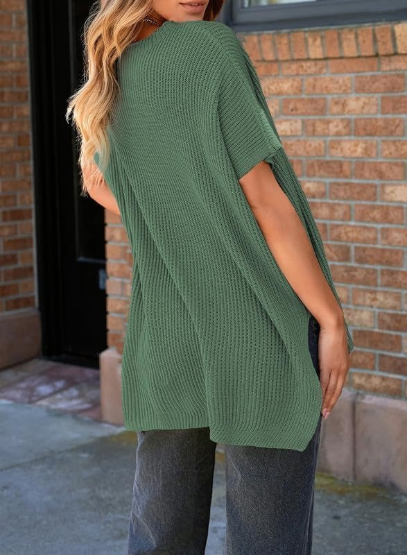 Womens Summer Lightweight Crewneck Short Sleeve Sweaters