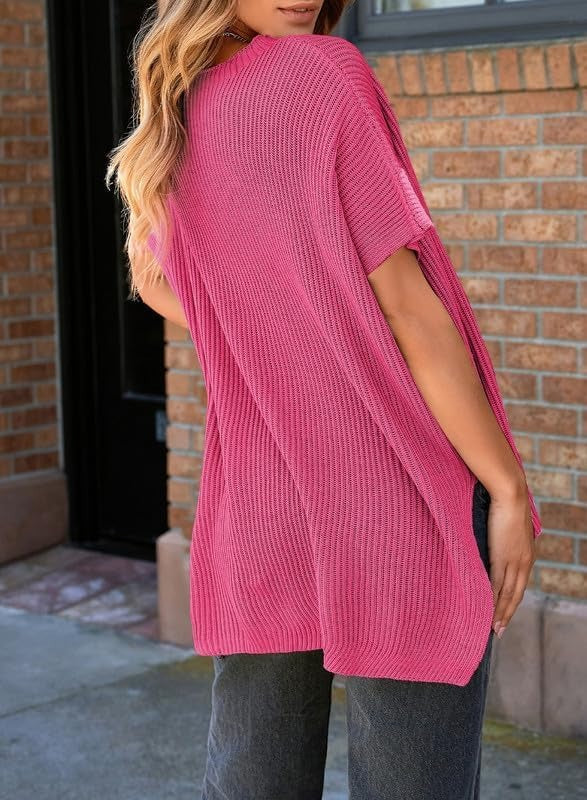 Womens Summer Lightweight Crewneck Short Sleeve Sweaters