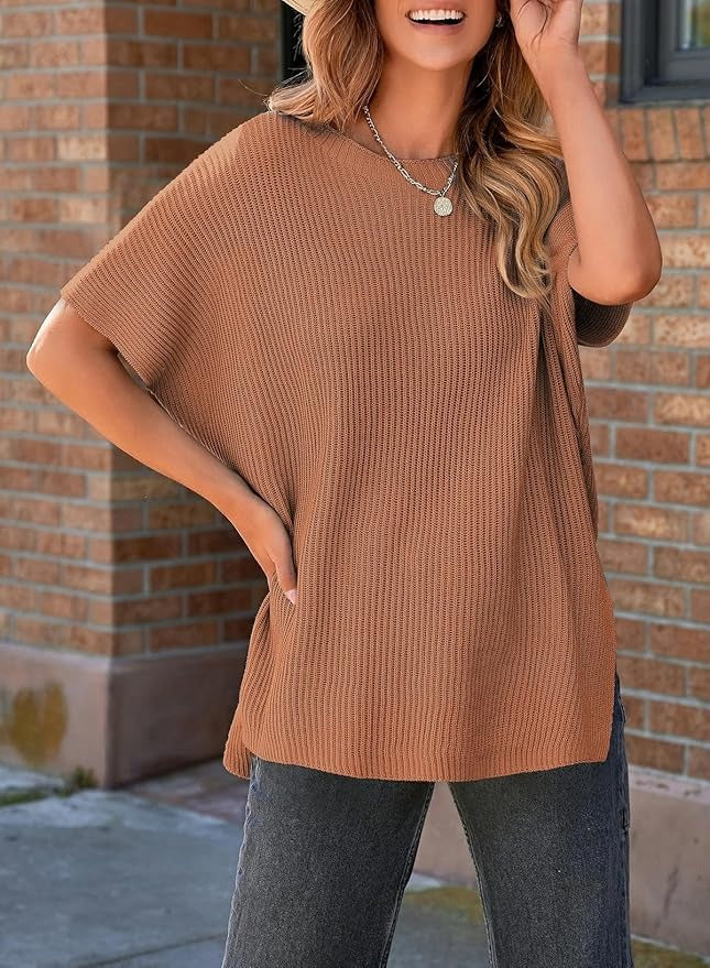 Womens Summer Lightweight Crewneck Short Sleeve Sweaters