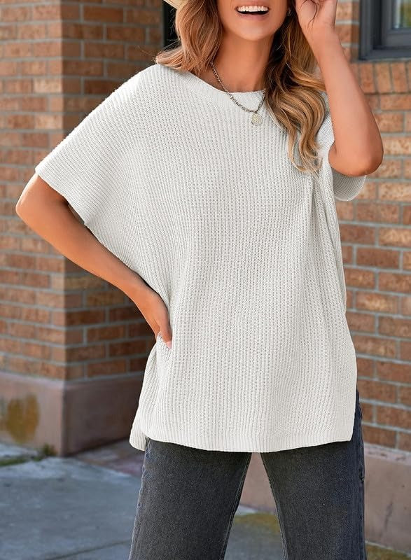 Womens Summer Lightweight Crewneck Short Sleeve Sweaters