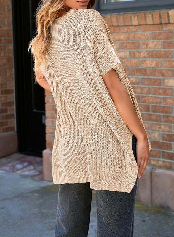 Womens Summer Lightweight Crewneck Short Sleeve Sweaters