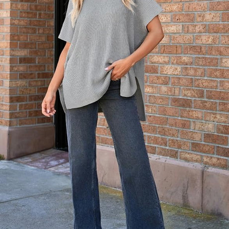 Womens Summer Lightweight Crewneck Short Sleeve Sweaters