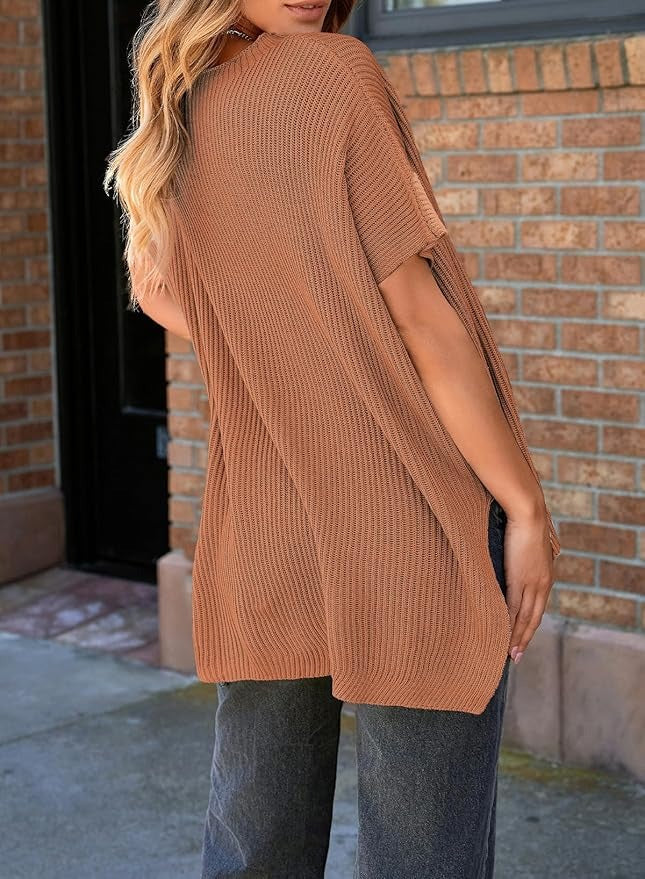Womens Summer Lightweight Crewneck Short Sleeve Sweaters
