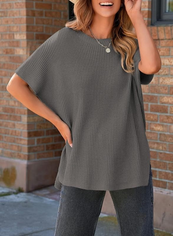 Womens Summer Lightweight Crewneck Short Sleeve Sweaters