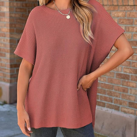 Womens Summer Lightweight Crewneck Short Sleeve Sweaters