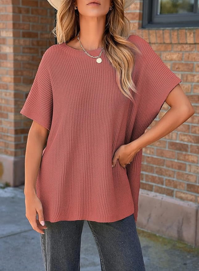 Womens Summer Lightweight Crewneck Short Sleeve Sweaters