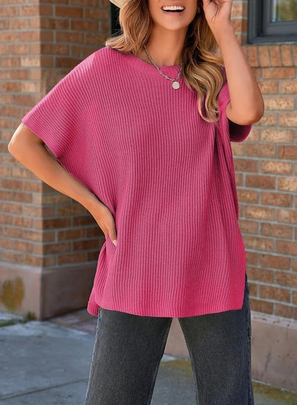 Womens Summer Lightweight Crewneck Short Sleeve Sweaters