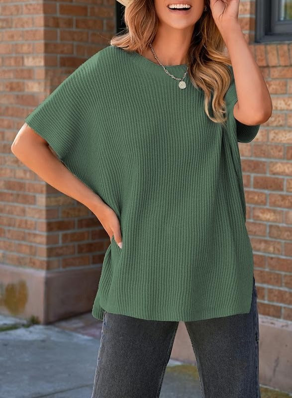 Womens Summer Lightweight Crewneck Short Sleeve Sweaters
