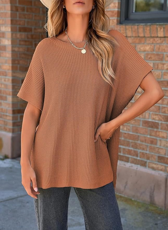 Womens Summer Lightweight Crewneck Short Sleeve Sweaters