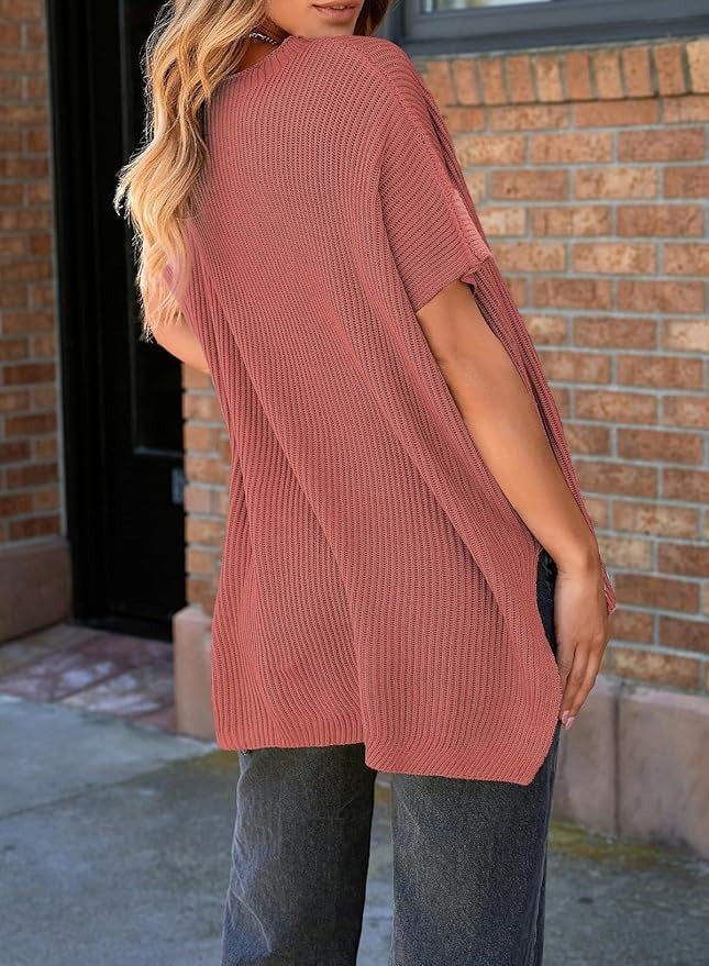 Womens Summer Lightweight Crewneck Short Sleeve Sweaters
