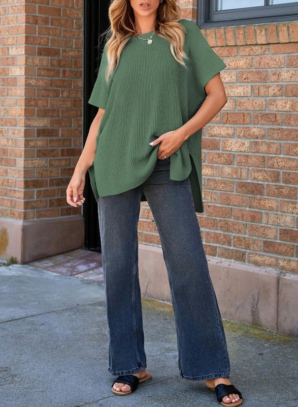 Womens Summer Lightweight Crewneck Short Sleeve Sweaters