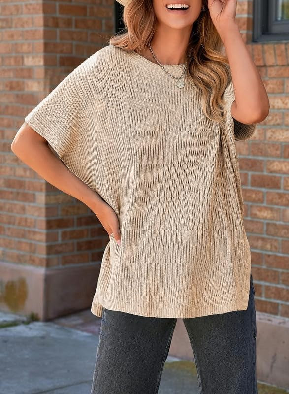 Womens Summer Lightweight Crewneck Short Sleeve Sweaters