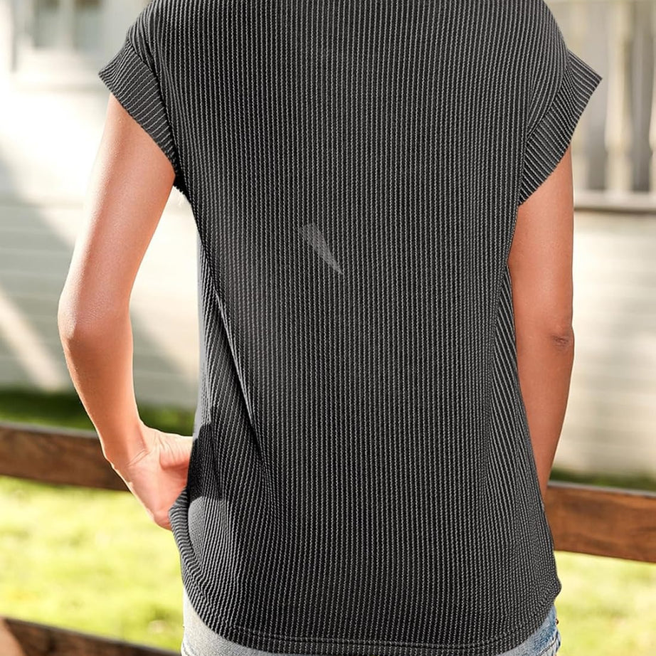 Womens Summer Cute Casual Crewneck Cap Sleeve Loose Knitted Blouses