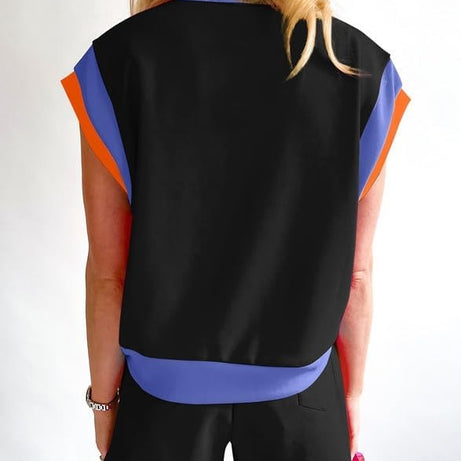 Women Color Block Workout Tracksuit 2 Piece Short Sets