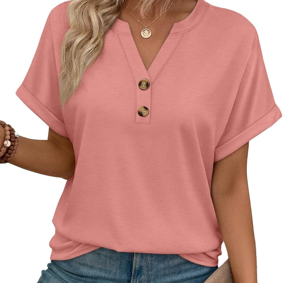 Women’s Spring Summer V Neck Henley Flowy Top