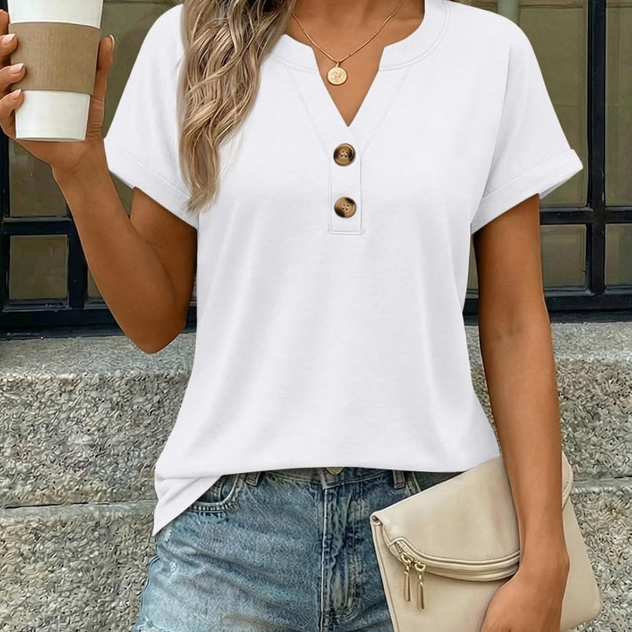 Women’s Spring Summer V Neck Henley Flowy Top
