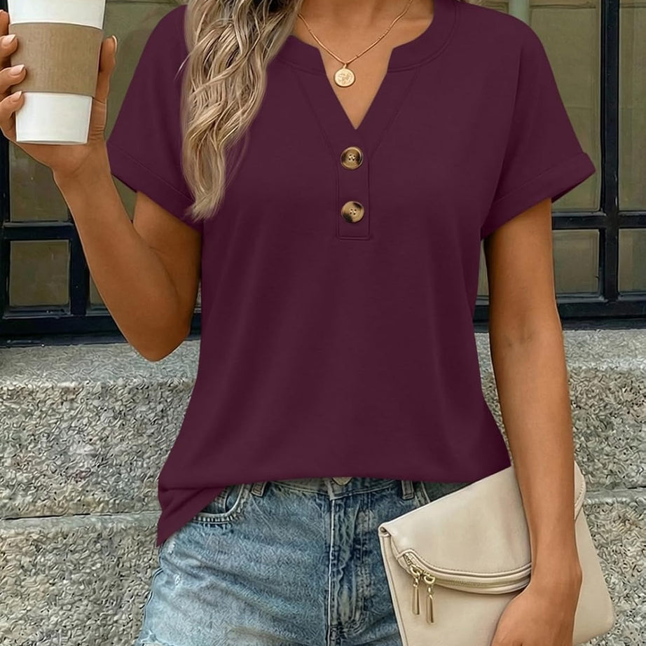 Women’s Spring Summer V Neck Henley Flowy Top