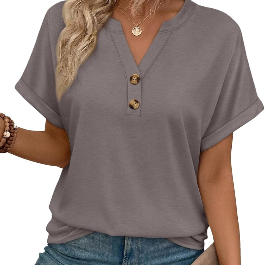 Women’s Spring Summer V Neck Henley Flowy Top