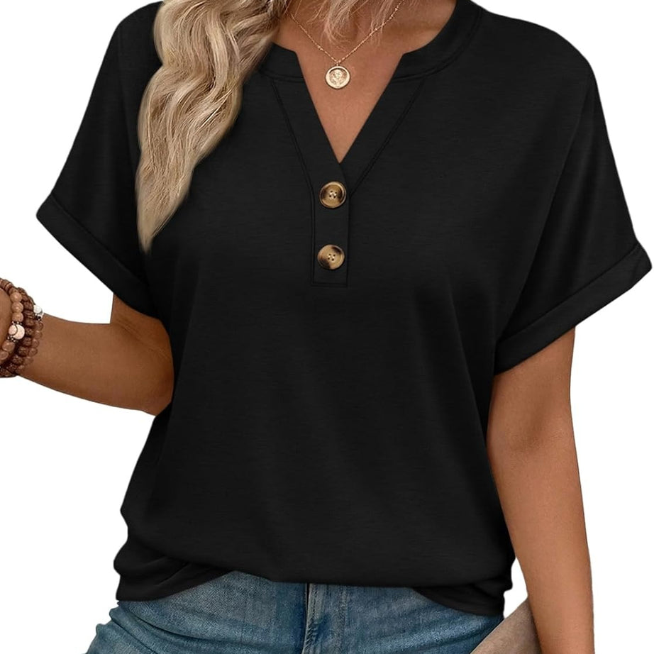 Women’s Spring Summer V Neck Henley Flowy Top