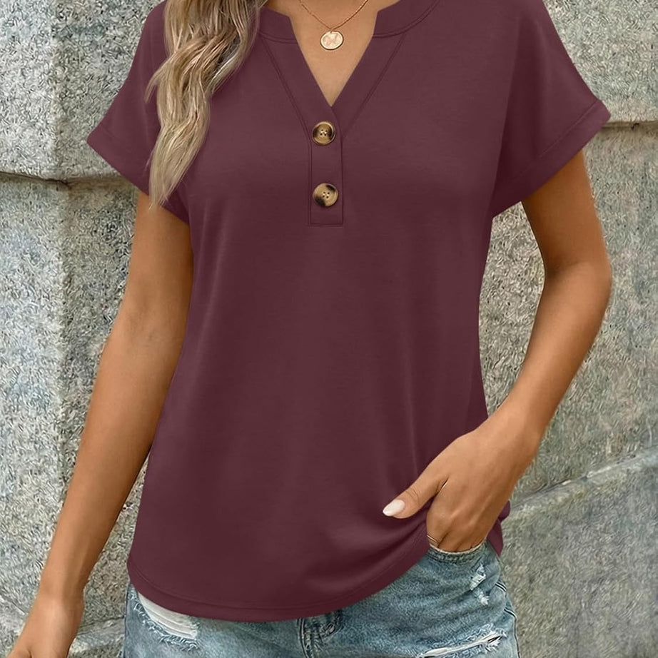 Women’s Spring Summer V Neck Henley Flowy Top