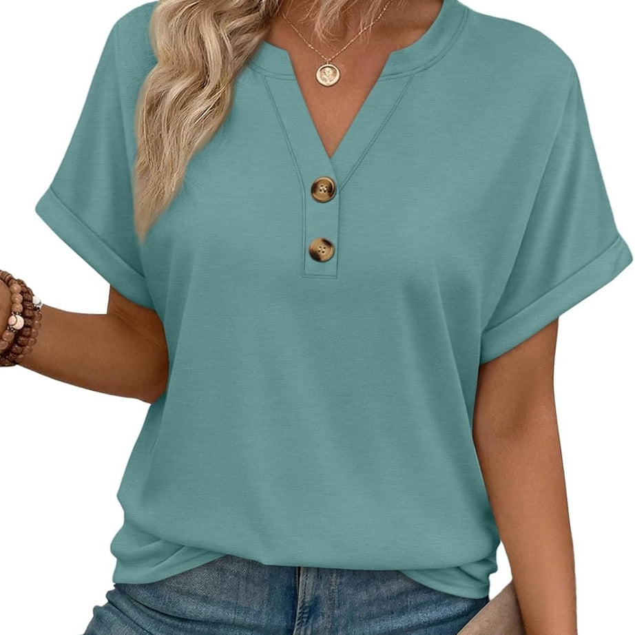 Women’s Spring Summer V Neck Henley Flowy Top