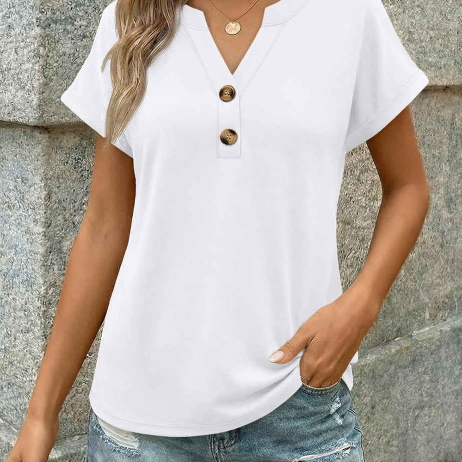 Women’s Spring Summer V Neck Henley Flowy Top