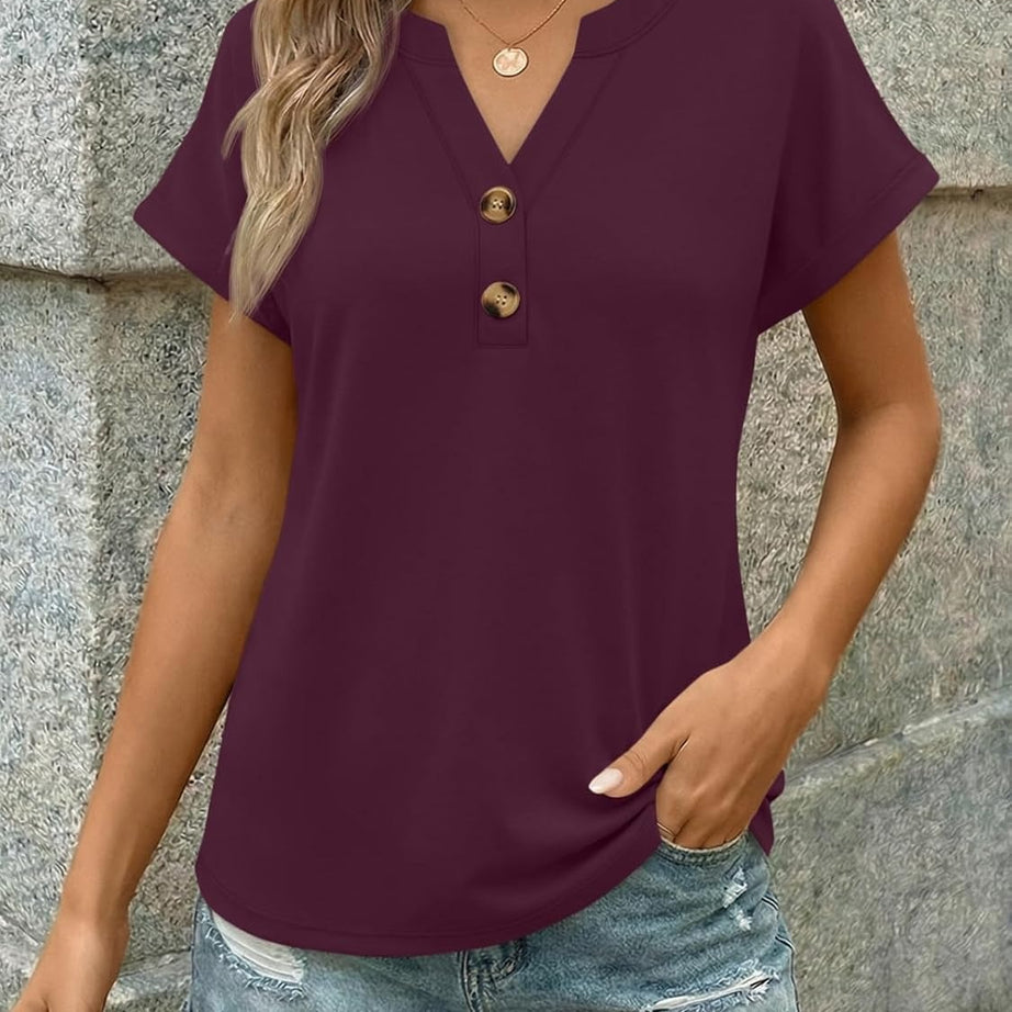 Women’s Spring Summer V Neck Henley Flowy Top