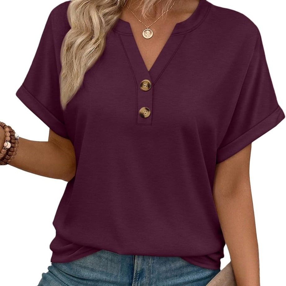 Women’s Spring Summer V Neck Henley Flowy Top