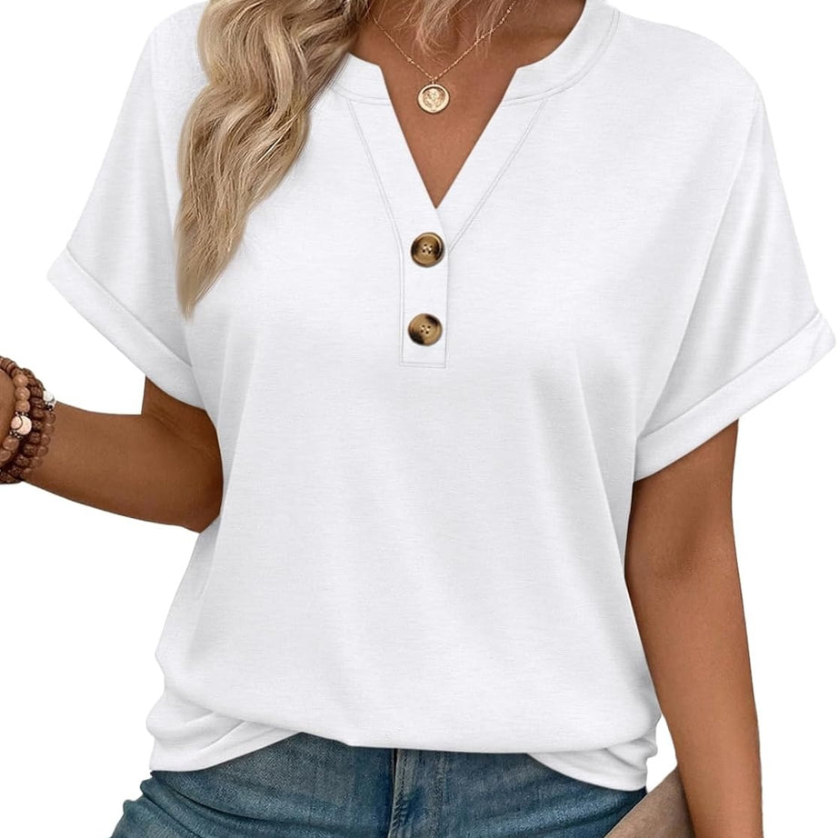 Women’s Spring Summer V Neck Henley Flowy Top