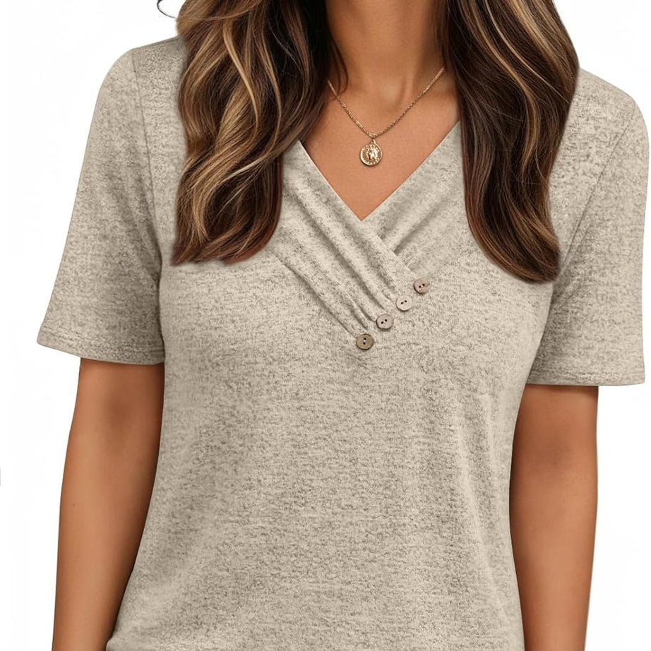 Women's Business Casual V Neck Blouse with Buttons