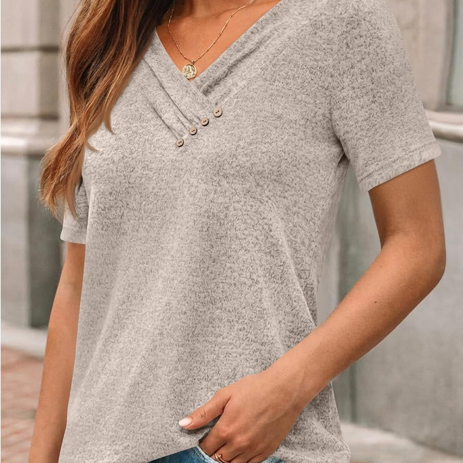 Women's Business Casual V Neck Blouse with Buttons