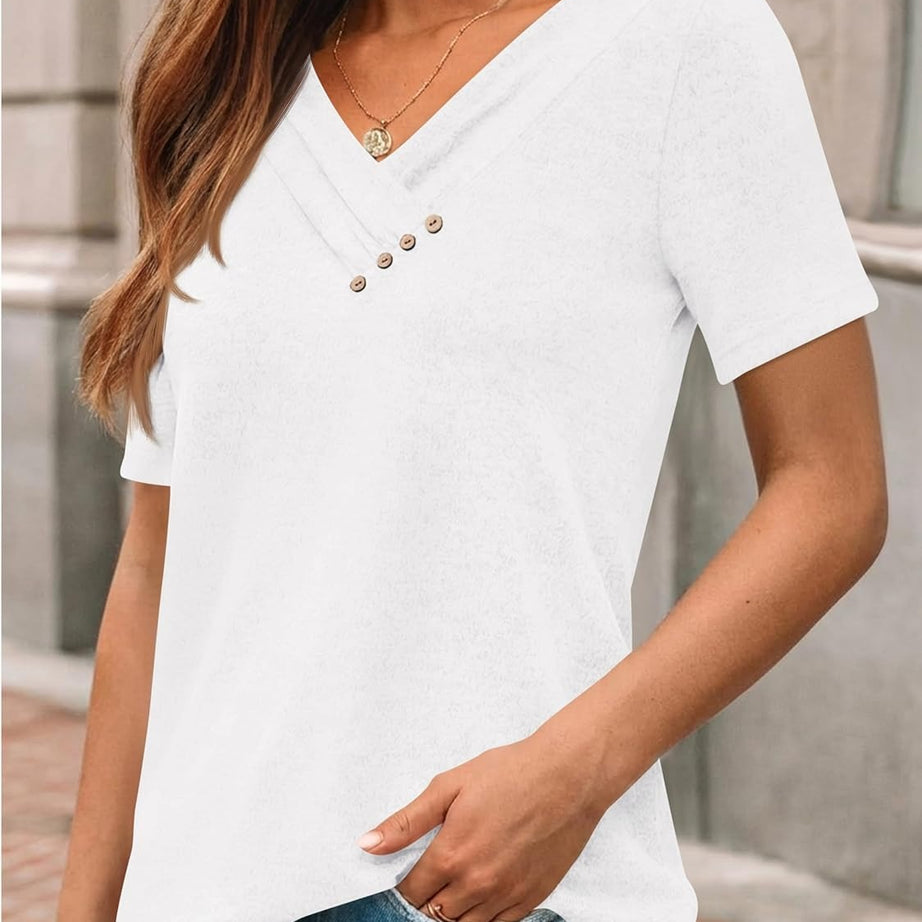 Women's Business Casual V Neck Blouse with Buttons