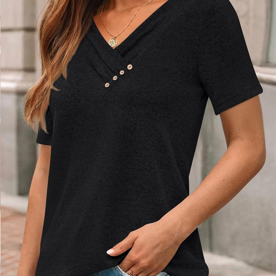 Women's Business Casual V Neck Blouse with Buttons