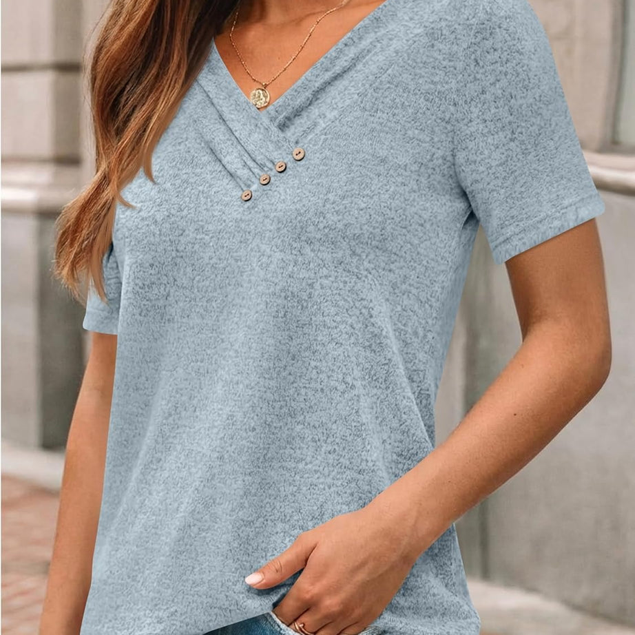 Women's Business Casual V Neck Blouse with Buttons