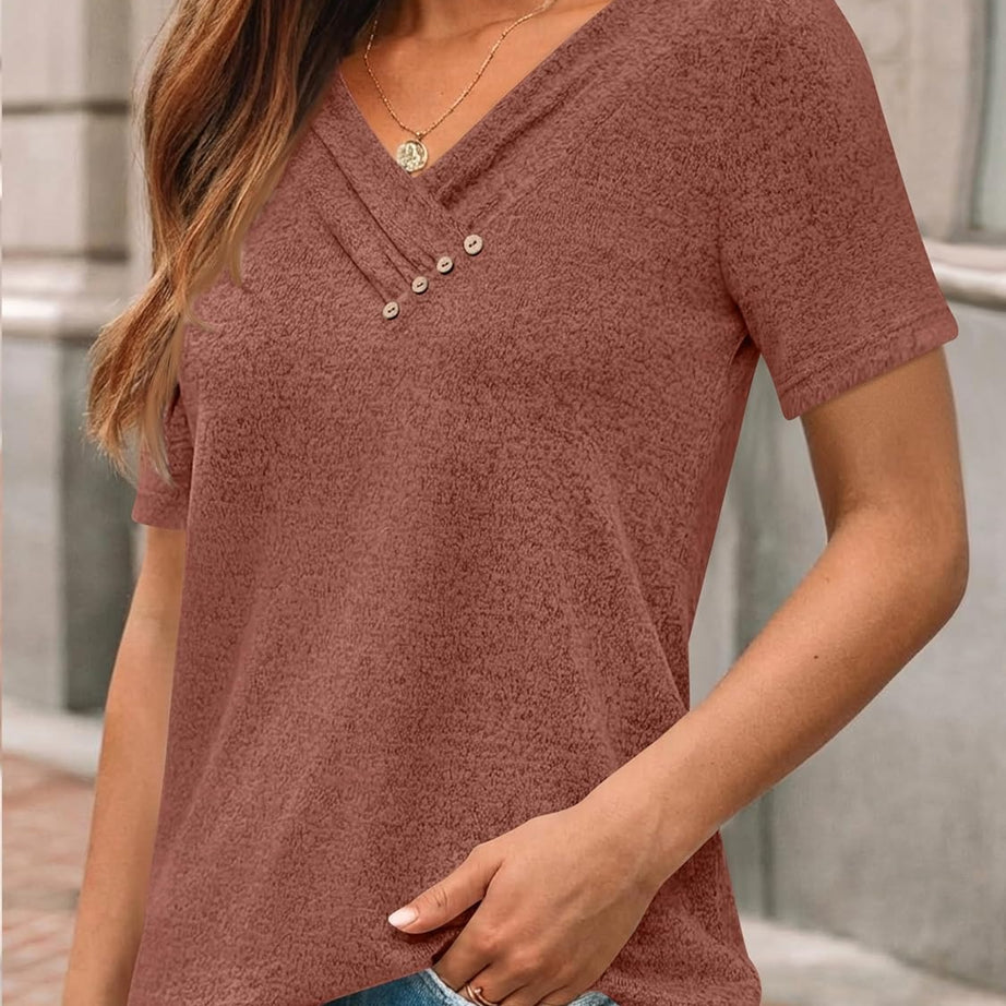 Women's Business Casual V Neck Blouse with Buttons