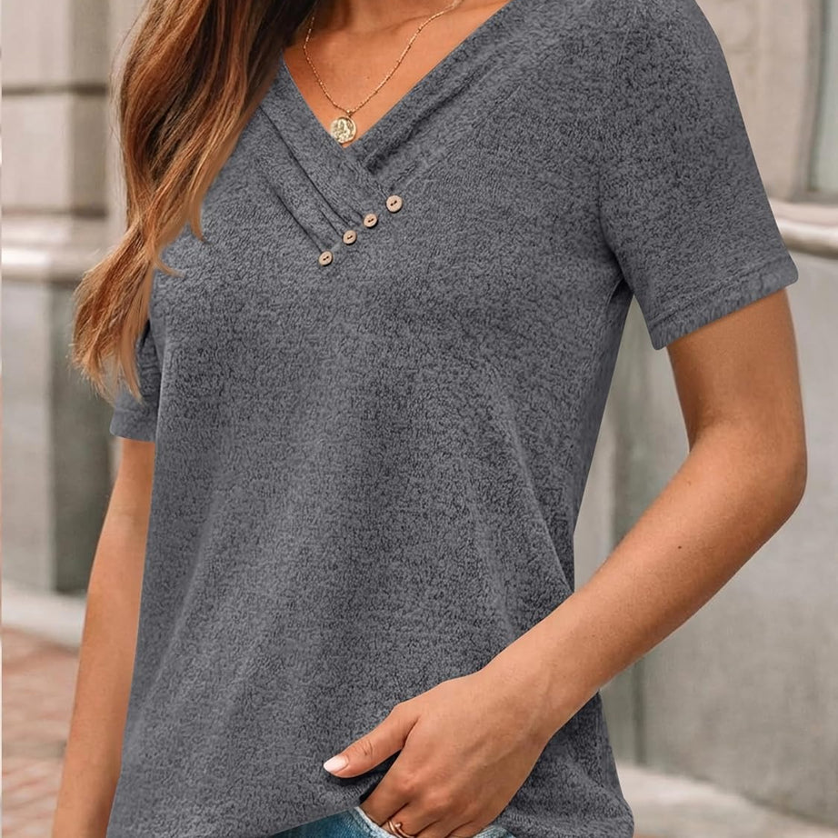 Women's Business Casual V Neck Blouse with Buttons