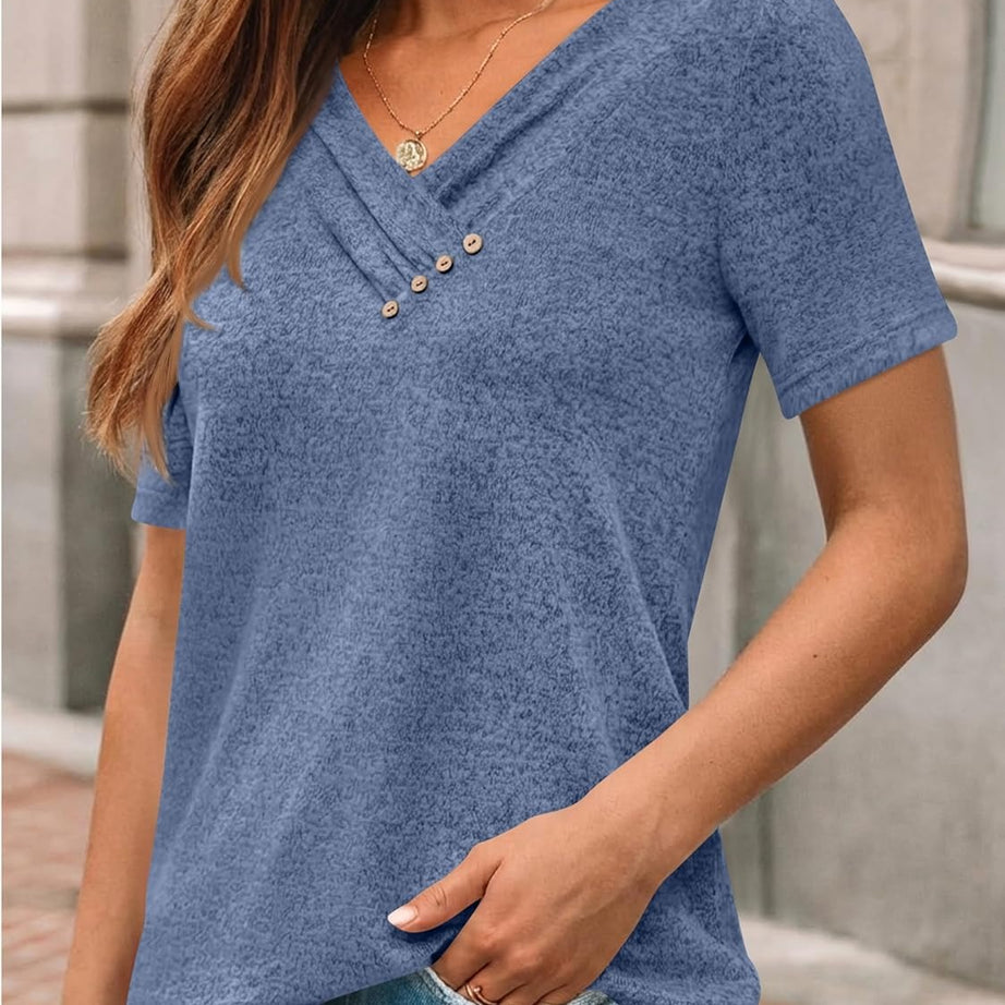 Women's Business Casual V Neck Blouse with Buttons