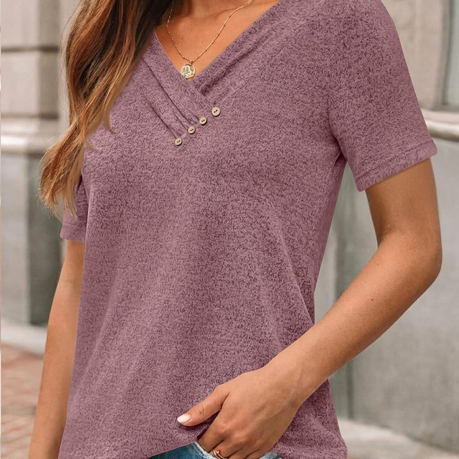 Women's Business Casual V Neck Blouse with Buttons