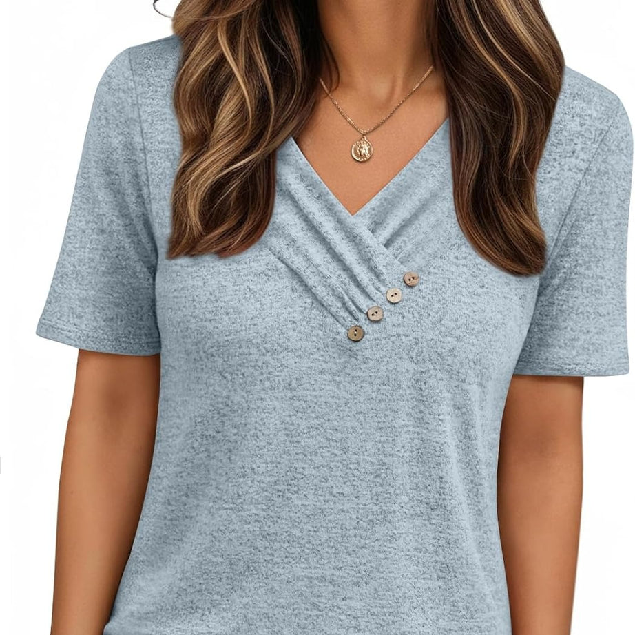 Women's Business Casual V Neck Blouse with Buttons