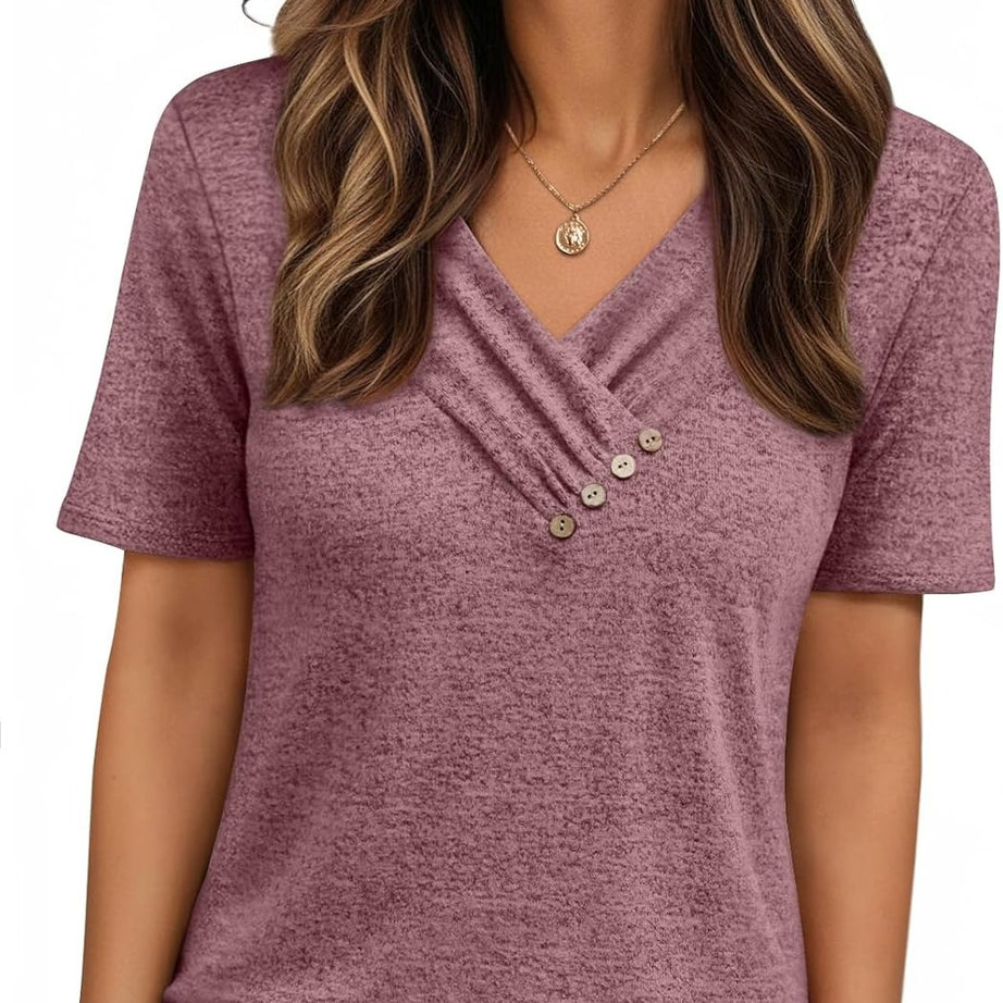 Women's Business Casual V Neck Blouse with Buttons