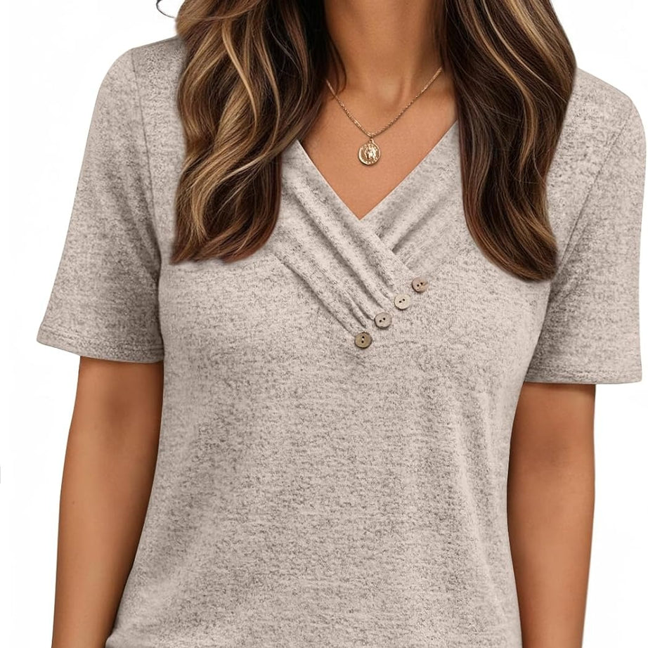 Women's Business Casual V Neck Blouse with Buttons