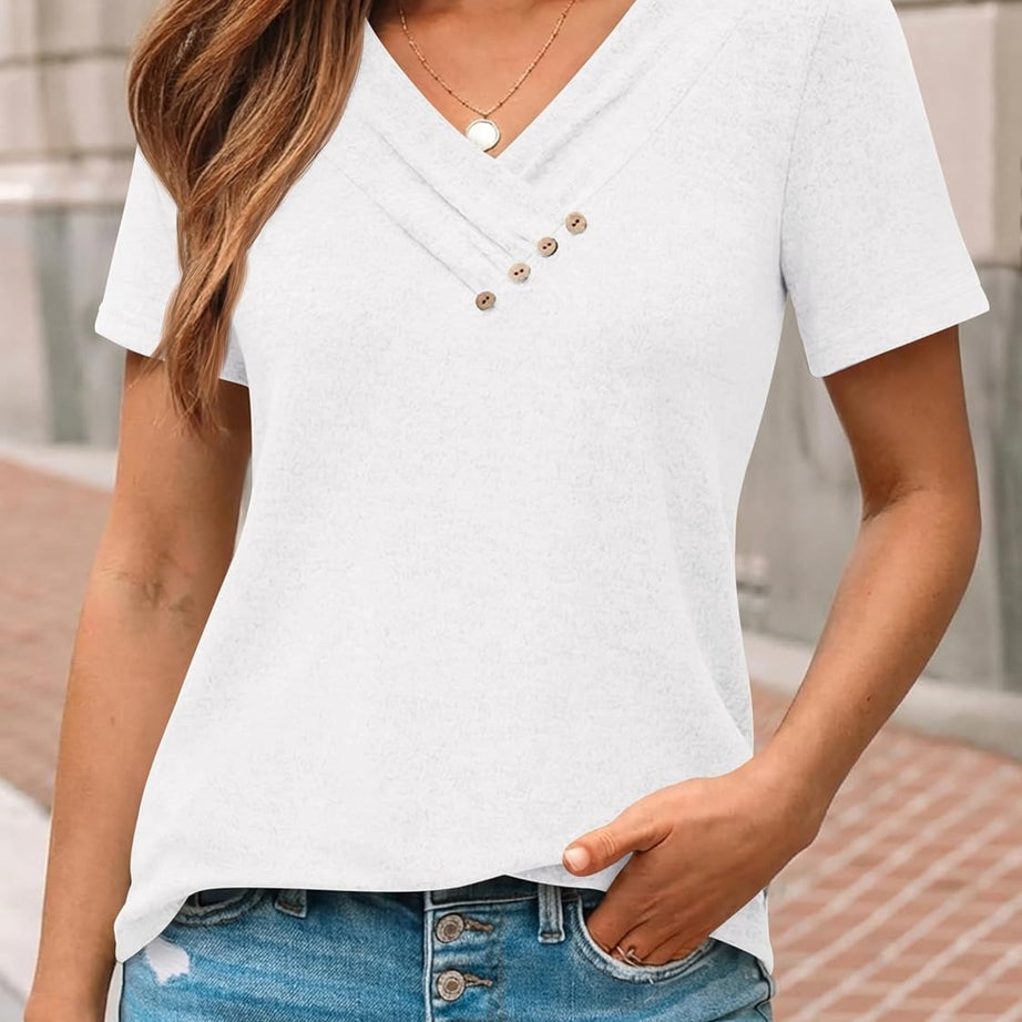 Women's Business Casual V Neck Blouse with Buttons
