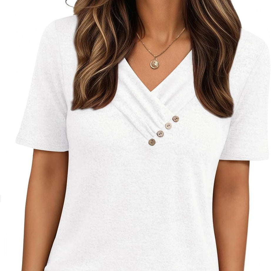 Women's Business Casual V Neck Blouse with Buttons