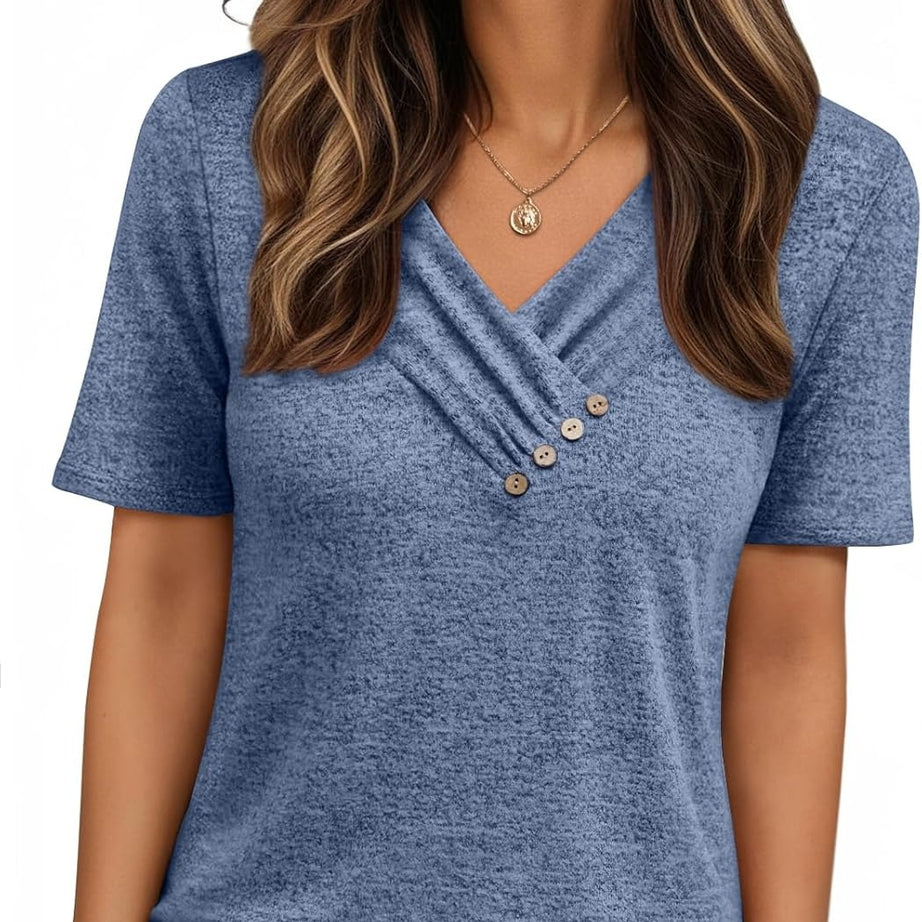 Women's Business Casual V Neck Blouse with Buttons