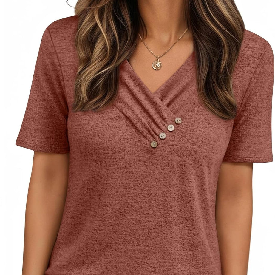 Women's Business Casual V Neck Blouse with Buttons