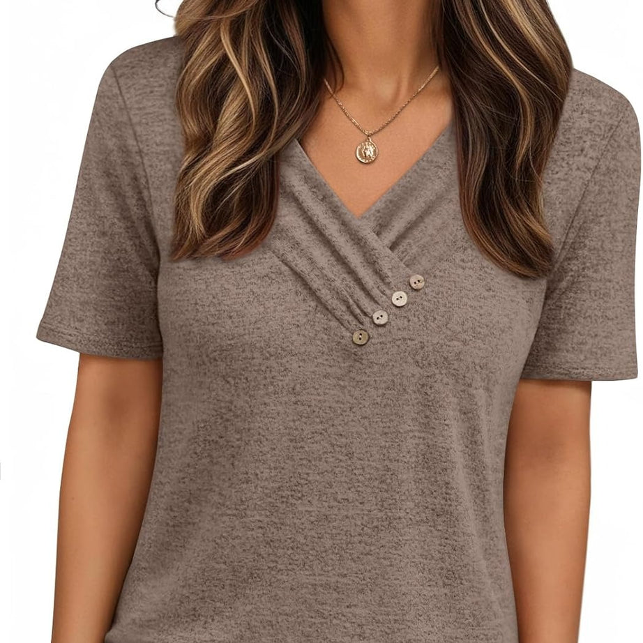 Women's Business Casual V Neck Blouse with Buttons